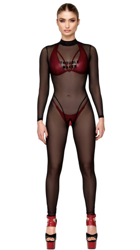 Transparent mesh catsuit - transparent,