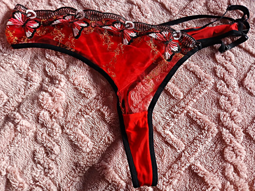 Damen string rot schwarz - xl, rot/schwarz