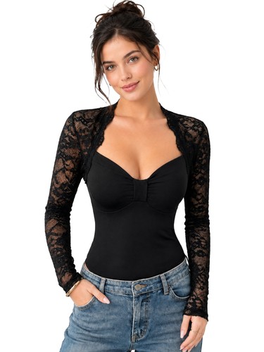 Damen spitzen langarm top - damen, langarm‑top